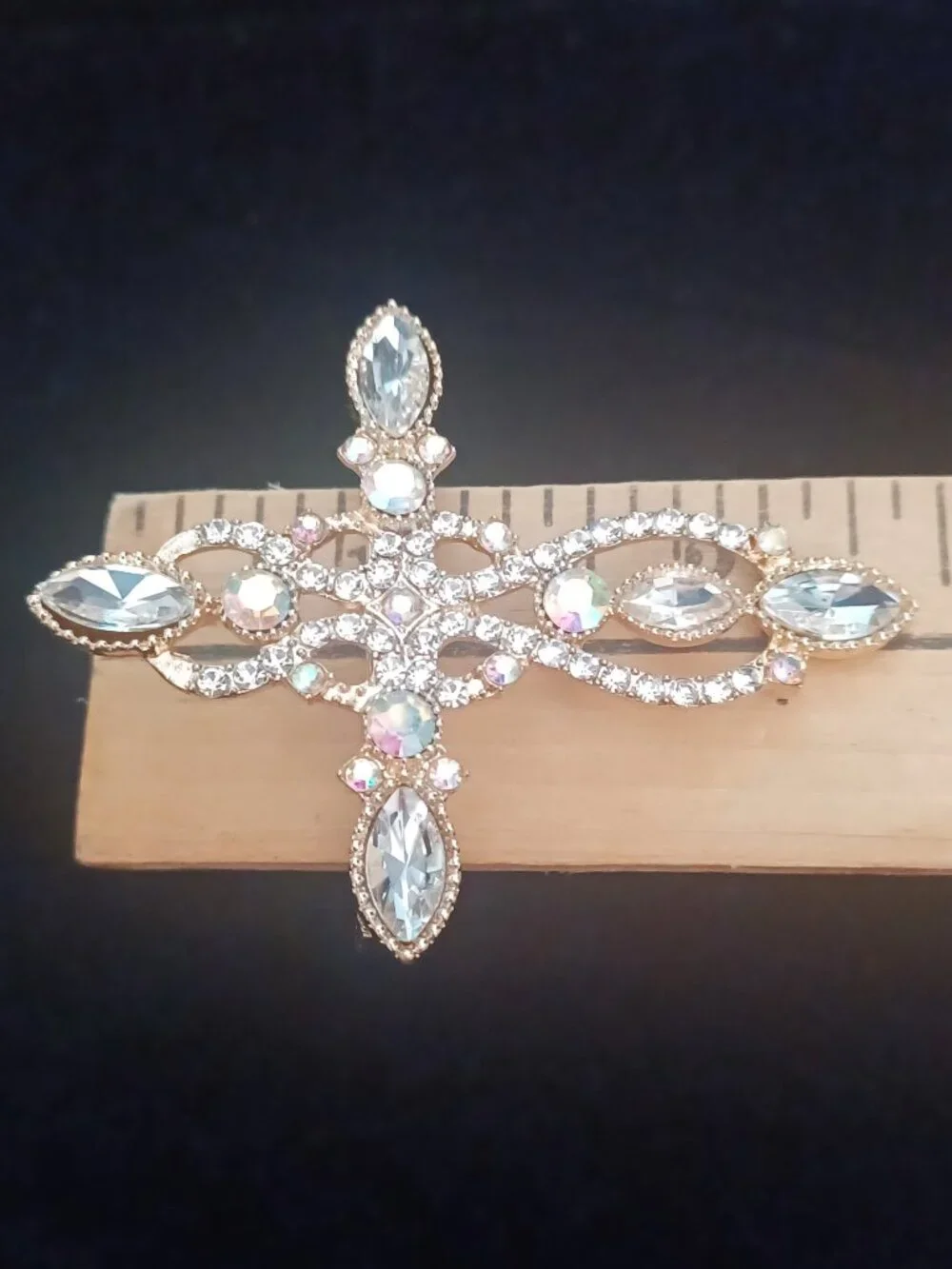 Rhinestone Cross Silver Tone Brooch